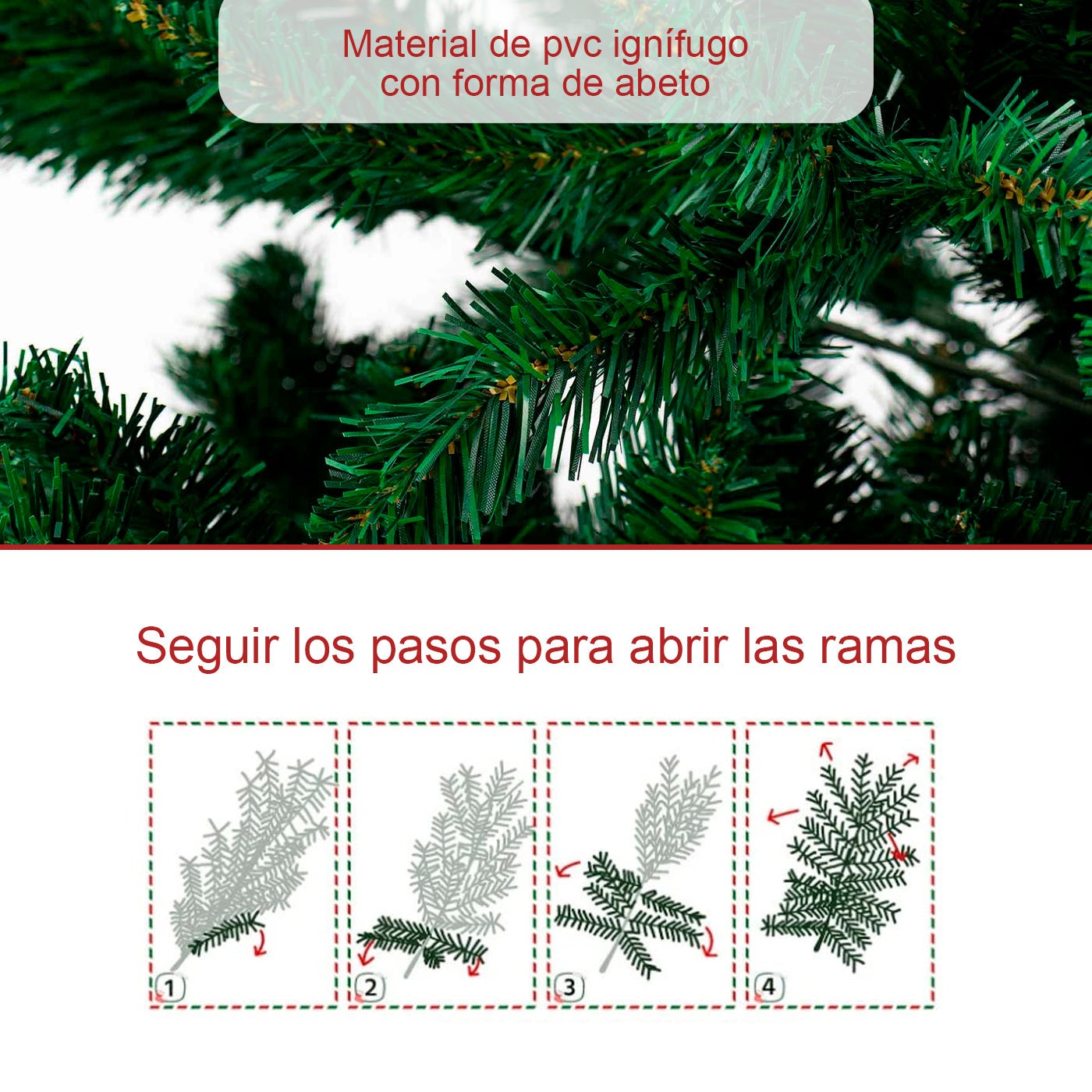 AITSSE- Árbol de Navidad Artificial Verde ,Árbol de PVC Ignifugo, Ramas Abatibles 180 cm de Alto - 3