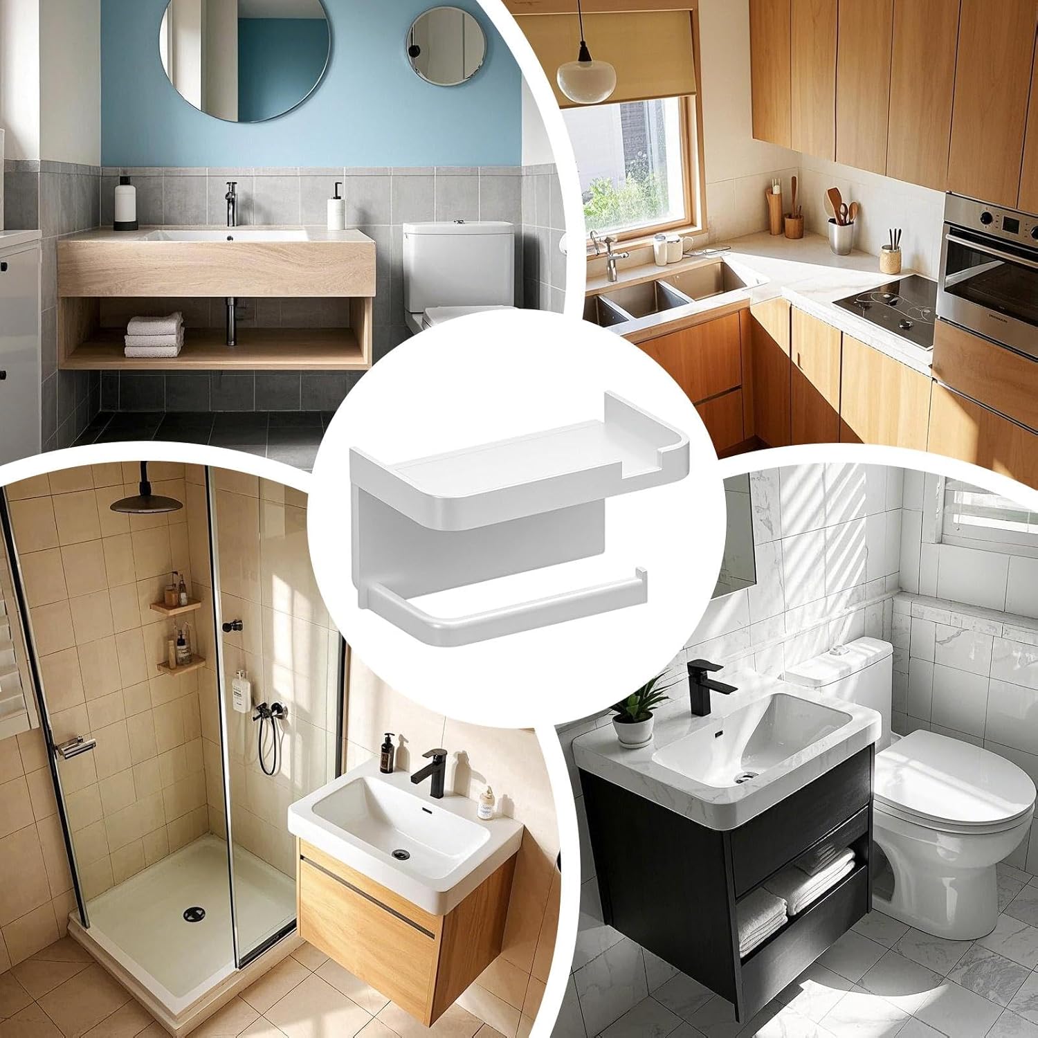 Uchwyt na papier toaletowy, dozownik ręczników papierowych w rolce, organizer łazienkowy z uchwytem na telefon, biały, 7,09 x 4,41 cala - 5