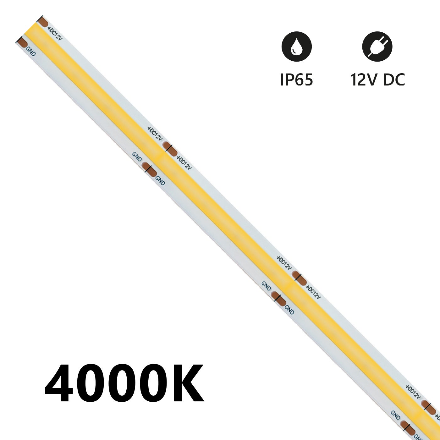 Taśma LED COB 5m IP65 jednokolorowa 15W/MT 12V - 4000K