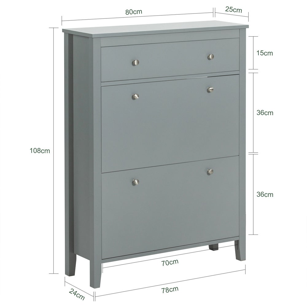 SoBuy Meuble à Chaussures Armoire à chaussures avec Un Grand Tiroir, 2 abattants, 12 Paires, Gris, FSR89-HG - 3