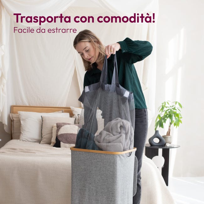 Organizzazione Bucato Cestino Per Bucato Pieghevole In Tessuto - Grigio, Risparmia Spazio, Lavabile E Pratico Balconiera Regolabile - Foto 6