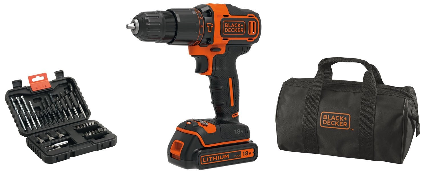 Perceuse-visseuse à percussion 18V dans un sac multi-usages avec 32 accessoires BLACK+DECKER BDCHD18S32 - INCLUANT 1 BATTERIE - 4