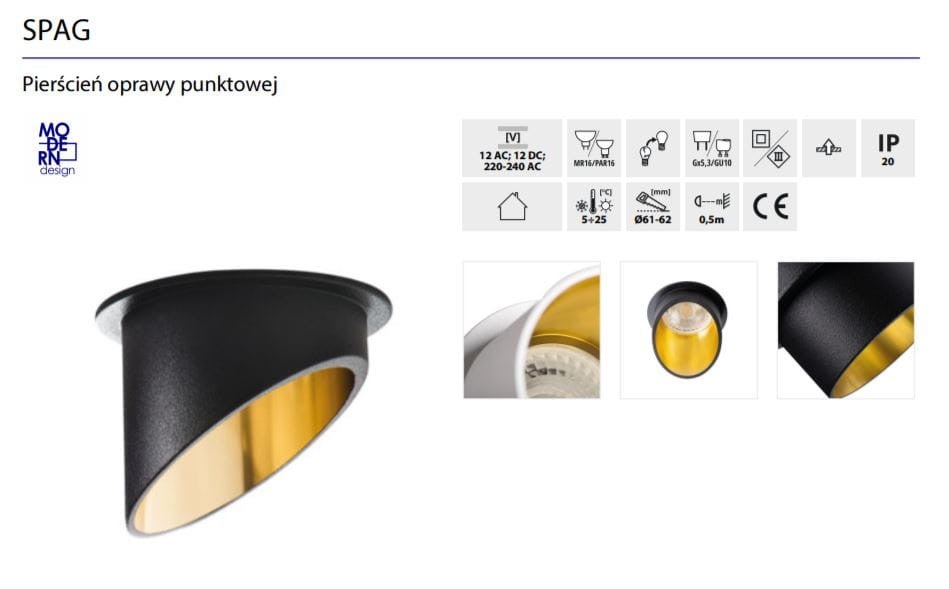 Oprawa sufitowa wpuszczana Spag czarno-złota 1xGU10x35W okrągła IP20 wym: 7 x 7 cm aluminium Kanlux - 4