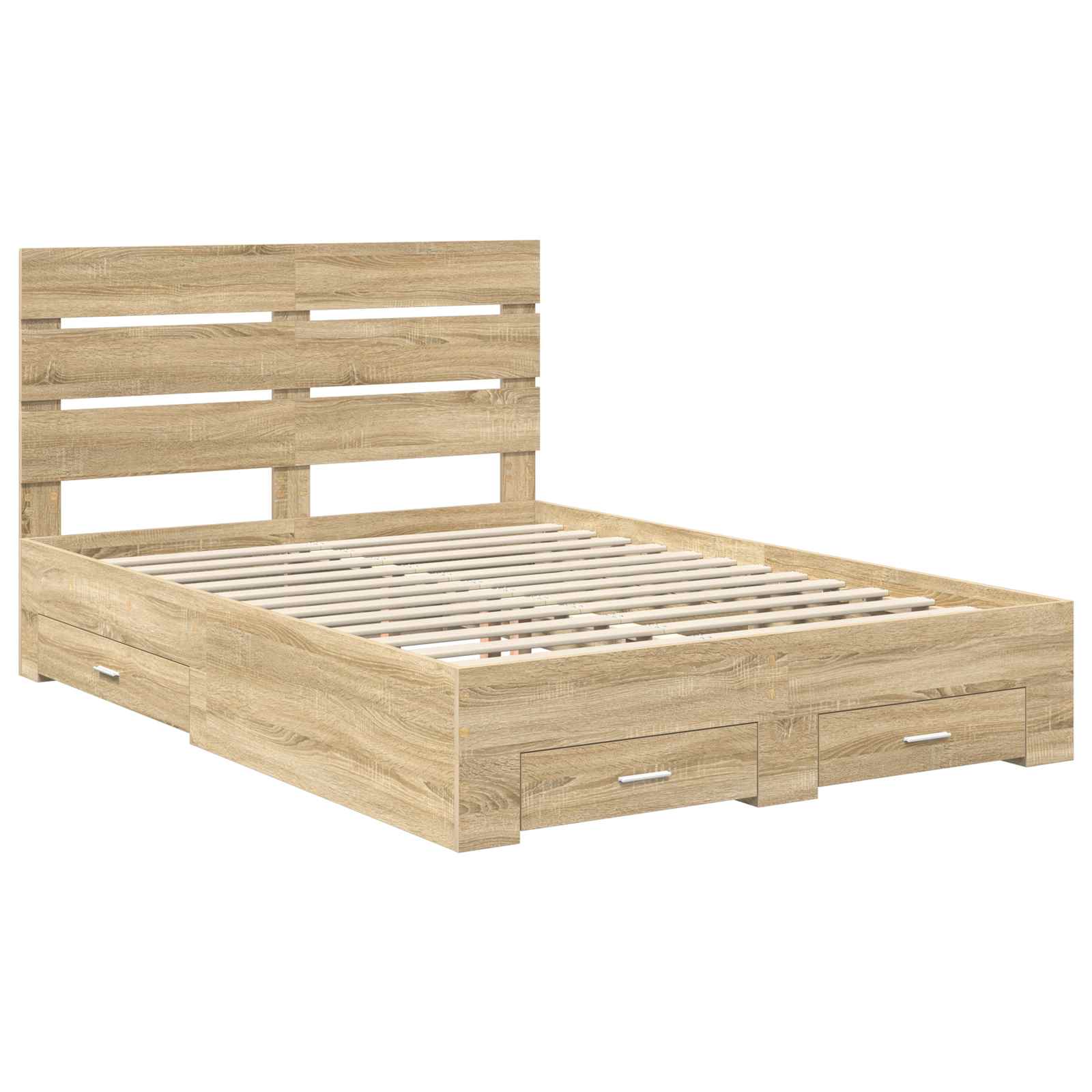 Cadre de lit en panneau de bois, chêne, pour la chambre, 150 × 200 cm - 4