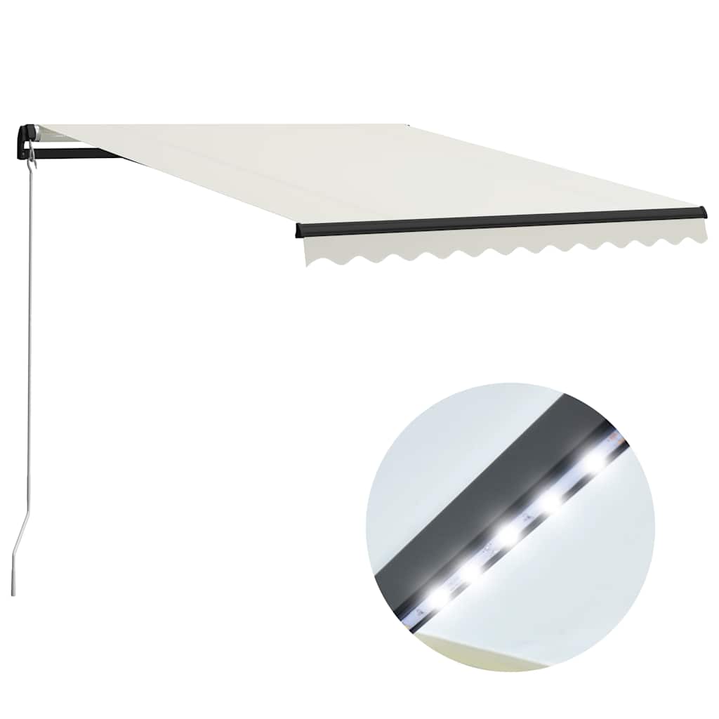 Ręcznie zwijana markiza z LED, 300 x 250 cm, kremowa vidaXL