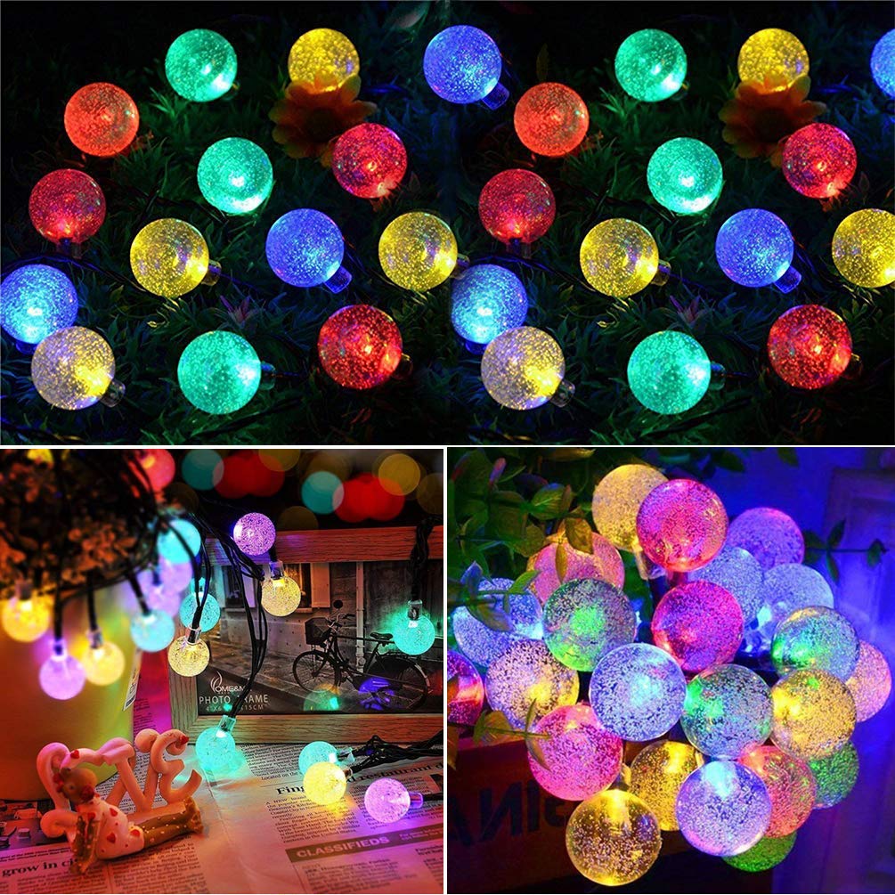 Guirlande lumineuse solaire à 50 LED - étanche, 8 modes d’éclairage - pour intérieur/extérieur, 7 m (multicolore) - 6