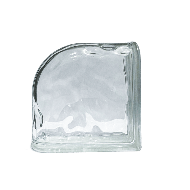Tijolo de vidro Terminal Curvo, Ondulado Transparente | Linha Smart Wave | Dimensões: 190 x 190 x 80 mm | Unidade de venda: 1 peça