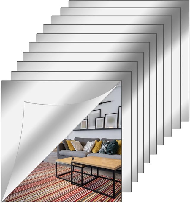 Samoprzylepne lustro ścienne, elastyczne, kwadratowe, odporne na stłuczenie lustro, dekoracja ścienna DIY do łazienki, salonu, sypialni, 20 x 20 cm,