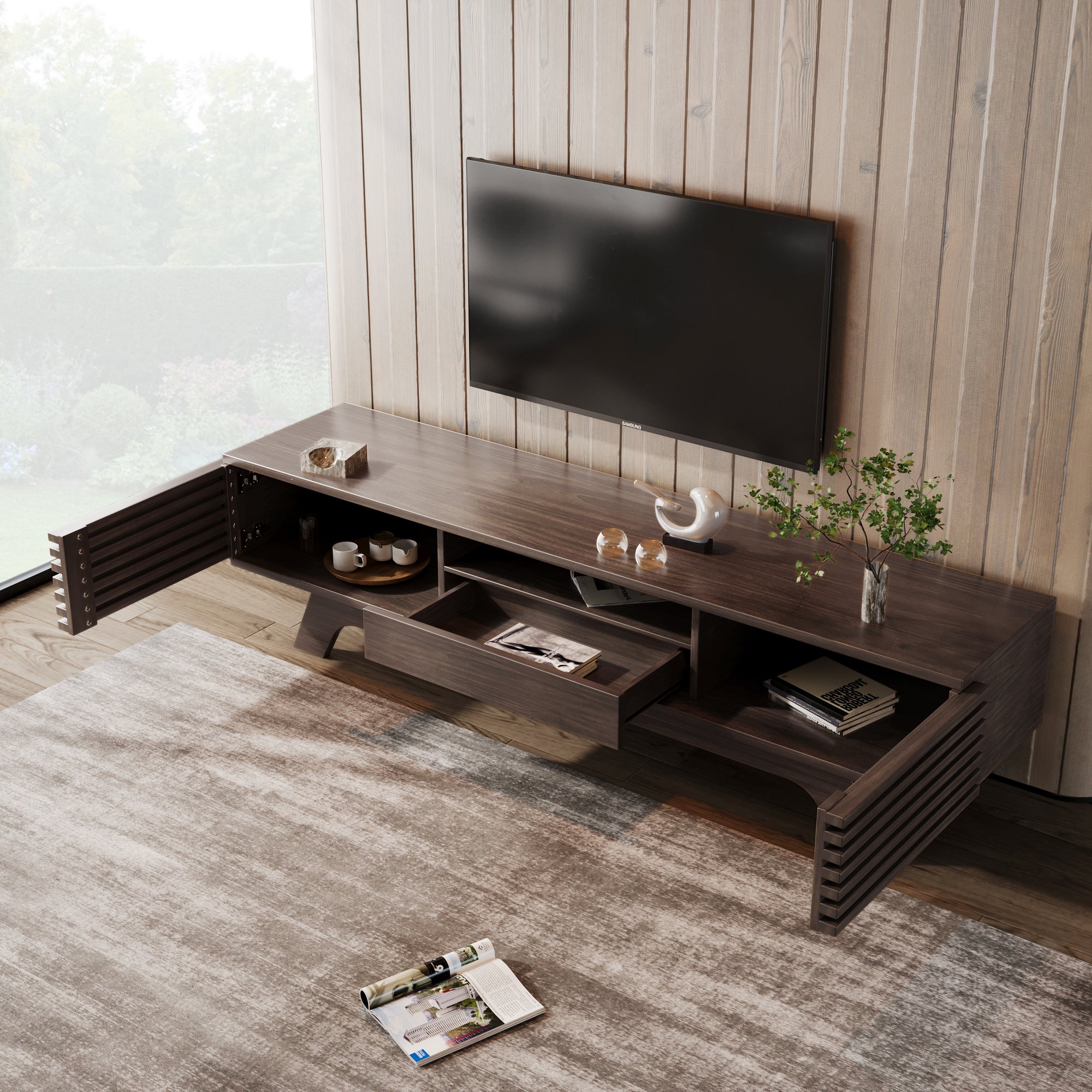 Mobile TV In Stile Rustico VidaXL 150x30x45 Cm - In Legno E Ferro, Con Cassetto E 3 Ripiani, Portata Fino A 60 Kg.