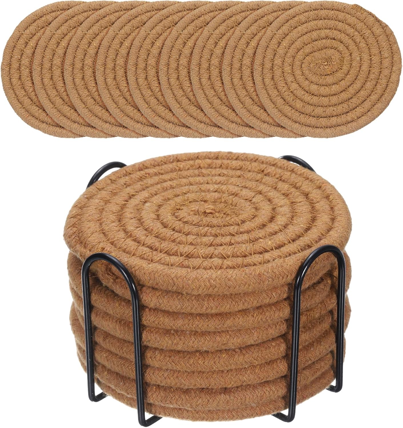 Zestaw okrągłych podstawek w stylu boho, kolor kawy, bawełniana mata na stół jadalny, gruba podkładka izolacyjna, okrągła podkładka pod herbatę (z uch