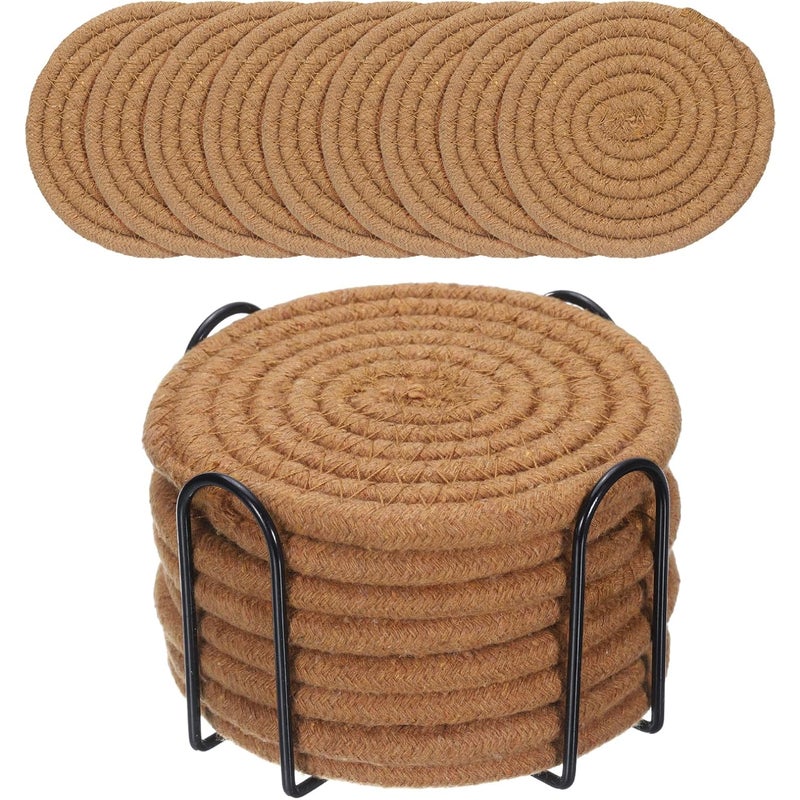 Zestaw okrągłych podstawek w stylu boho, kolor kawy, bawełniana mata na stół jadalny, gruba podkładka izolacyjna, okrągła podkładka pod herbatę (z uch