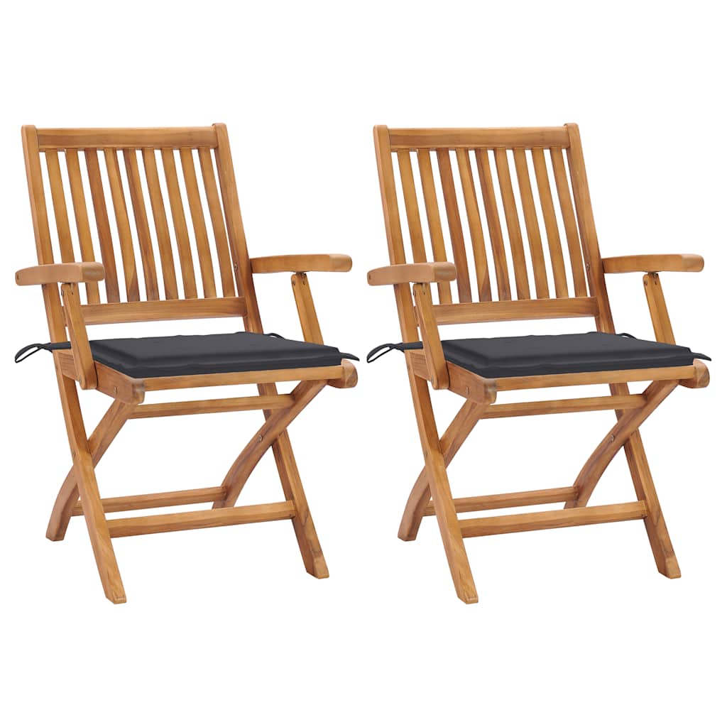 Chaises de jardin lot de 2 et coussins anthracite Bois de teck | Leroy ...