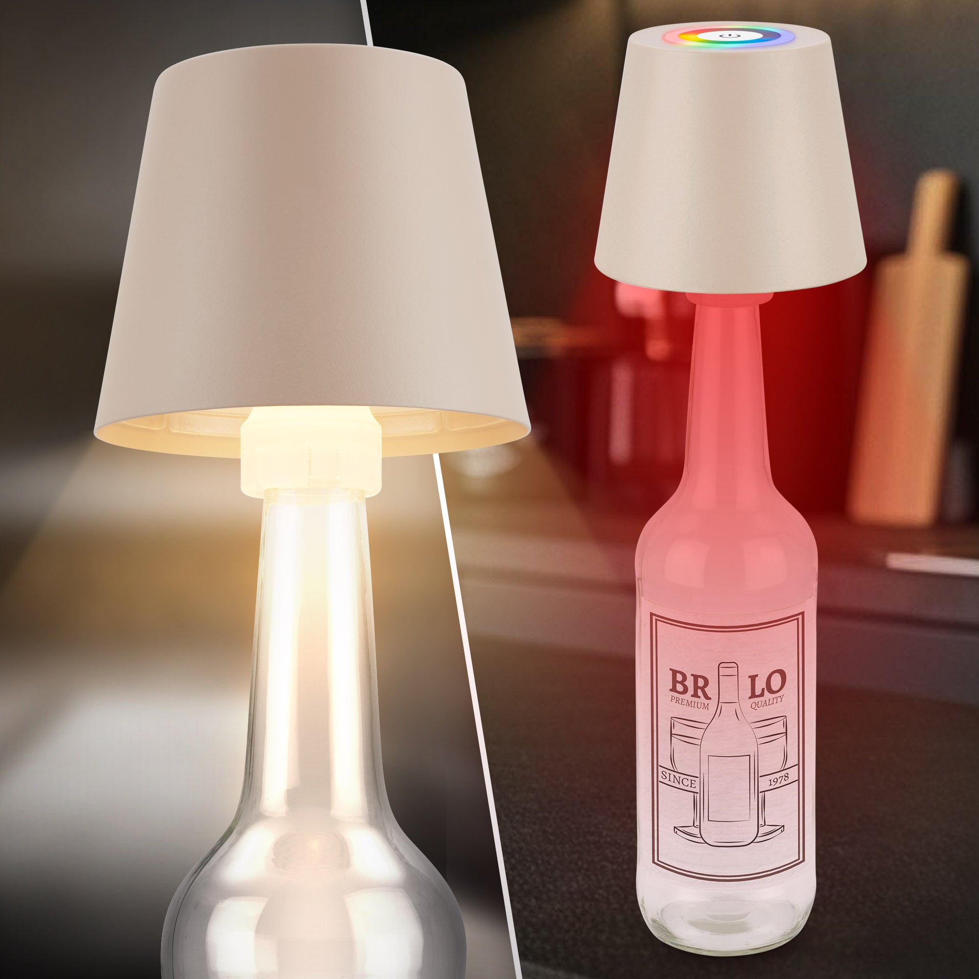 Lampe de table - Brilo unplugged RGB avec adaptateur bouteille - IP44 - 120x360mm - Beige - 2,5W / 200lm - Briloner - 7