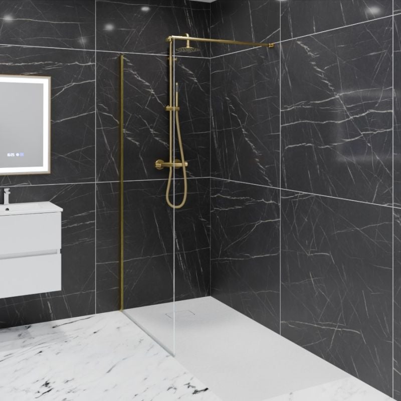 Paroi de douche fixe dorée 100 cm x 200 cm GOLDY - Verre 8 mm - 7