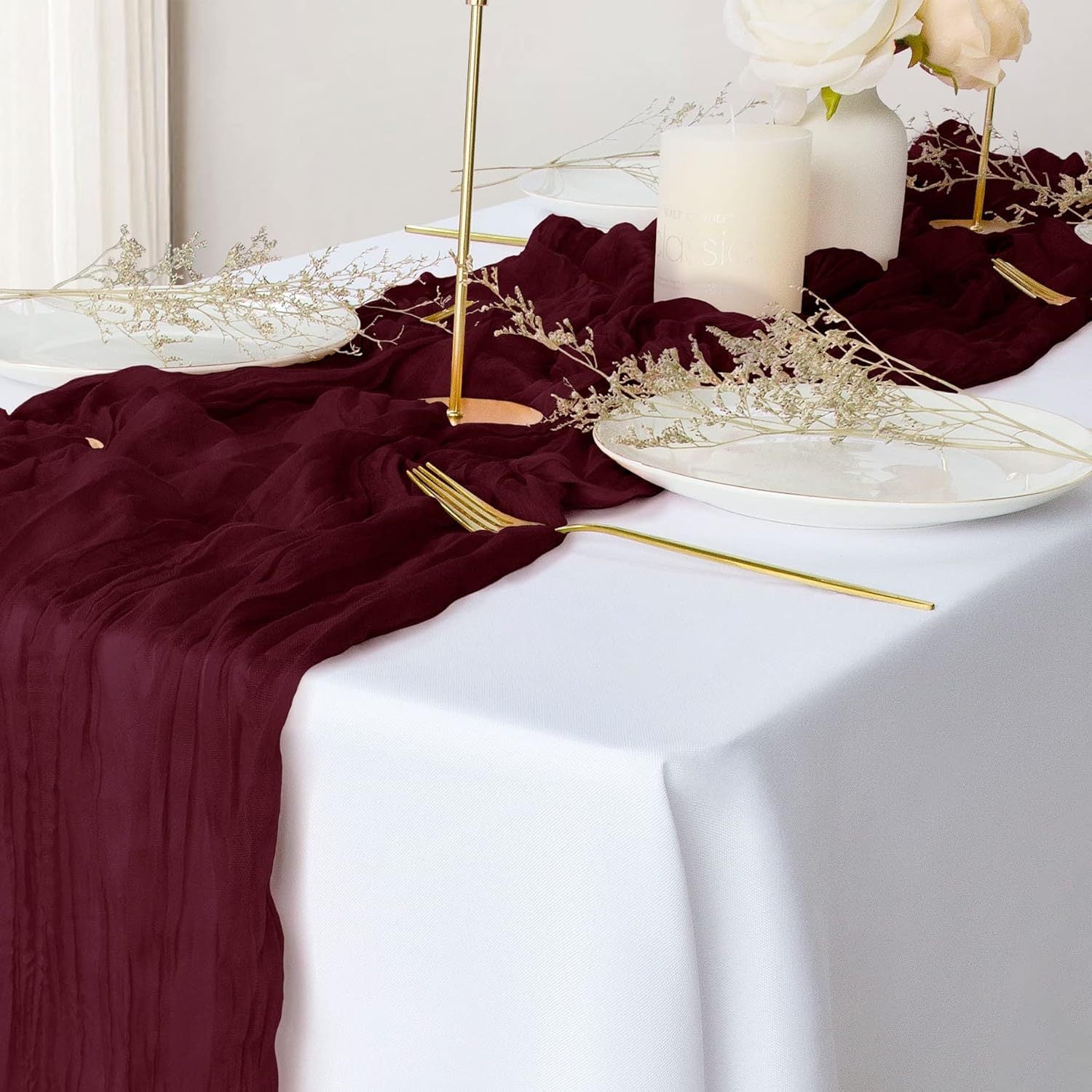 Runner Da Tavolo Bordeaux 30 Cm X 10 Metri – Striscia Centrale In Poliestere Per Decorazioni - 5