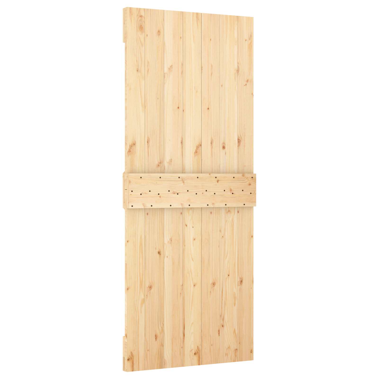 Porte coulissante avec kit de rail - Bois de pin massif - Naturel et ...