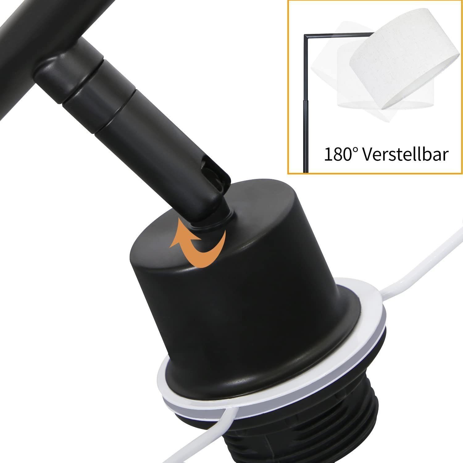 Candeeiro de pé NETTLIFE E27 Interruptor de pé para candeeiro de pé Abajur de tecido de design de 166 cm máx. 40W - sem lâmpada - 4