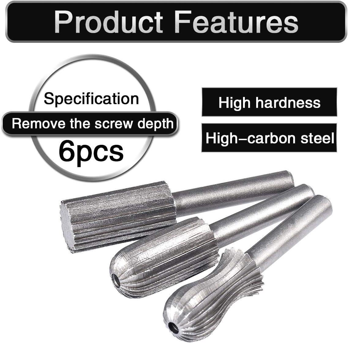 Lot de 6 fraises rotatives en tungstène double coupe 6 mm Queue en tungstène Embouts de limage/gravure/meulage pour outils rotatifs - 2