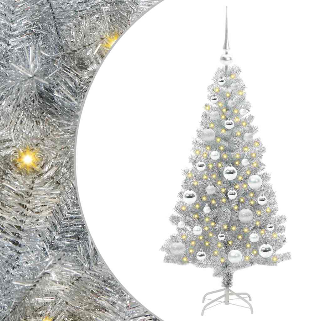 Choinka z 150 diodami LED z podstawą Srebrny 120 cm PET