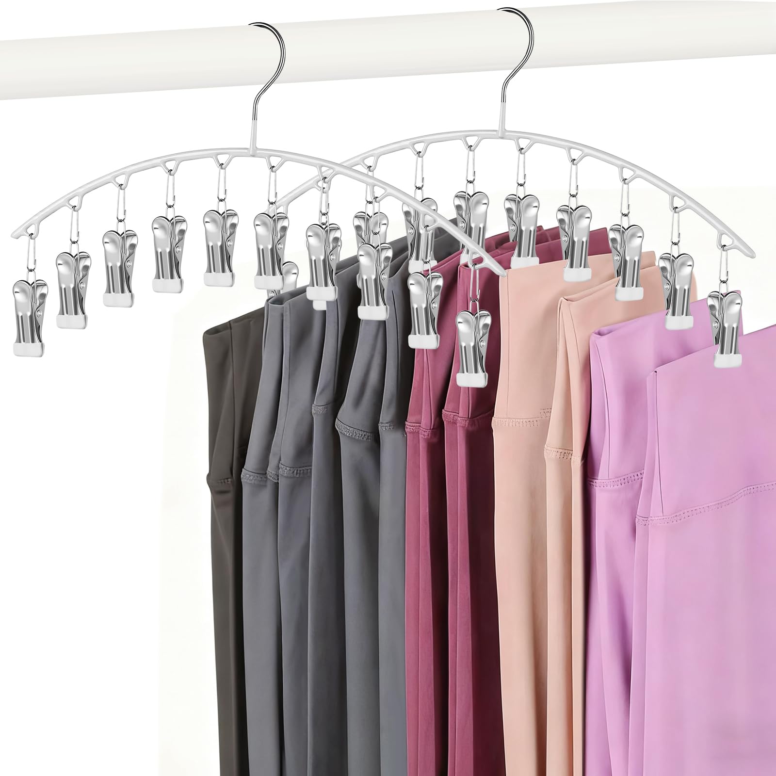 MEILIDY Grucce In Legno Per Leggings Con 24 Clip – 2 Pezzi, Ganci Girevoli 360°, Per Sciarpe E Pantaloni