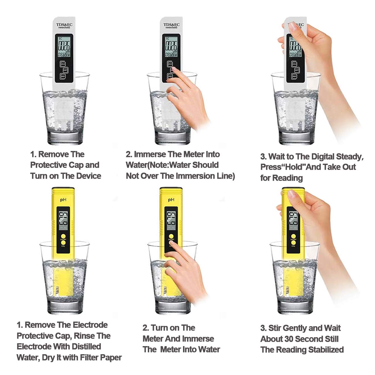 Testeur de pH électronique, TDS, pH, EC, température, ensemble 4 en 1 pour piscine, aquarium, système d'osmose inverse, laboratoire - 6