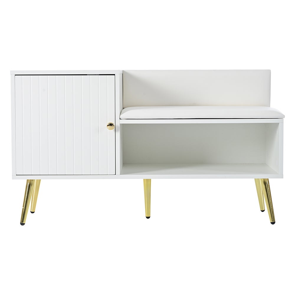 Armoire Banc à chaussures moderne avec trois portes de rangement Avec poignées métalliques asymétriques Blanc - 2