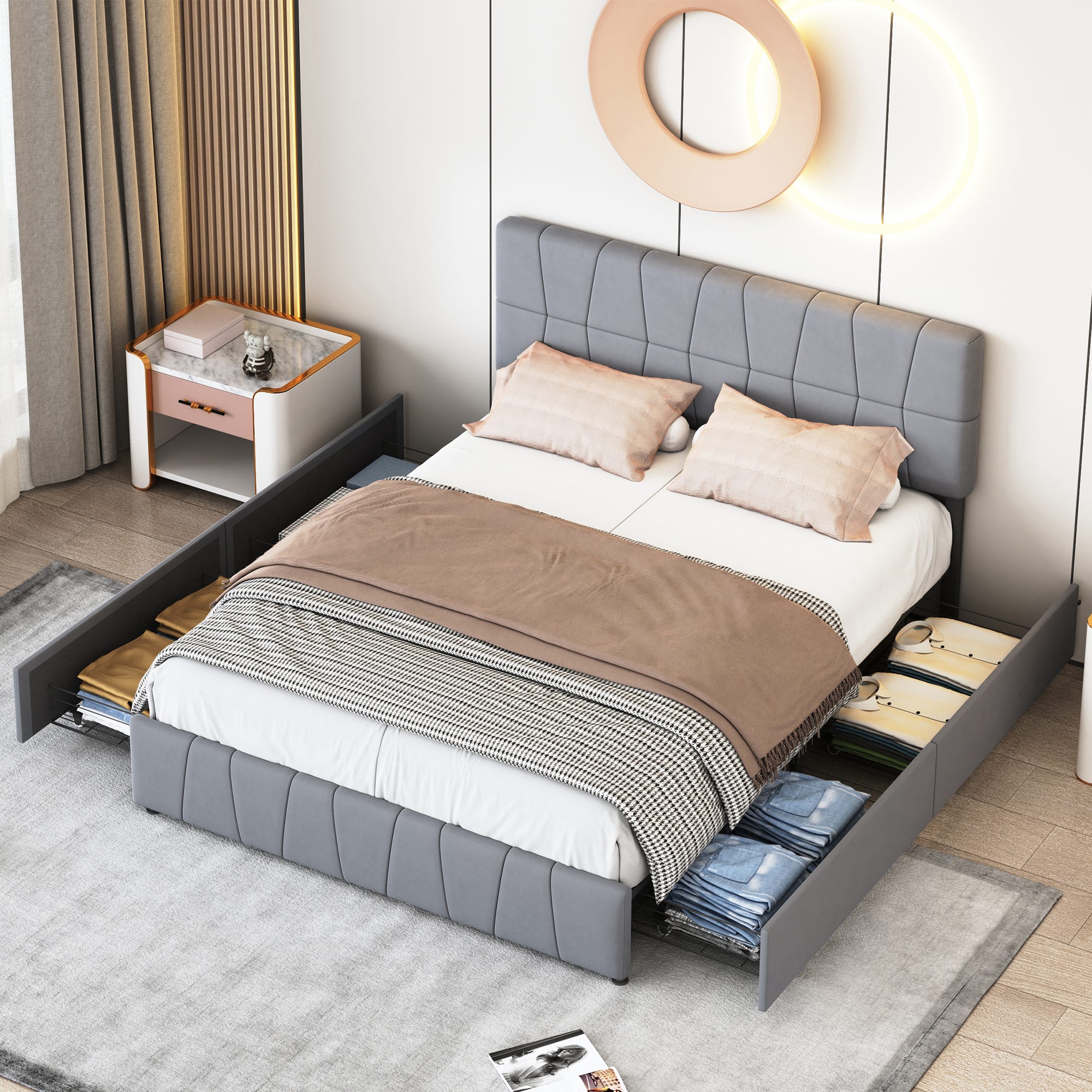 Lit A Rangement Lit coffre Lit de rangement Lit double avec 4 tiroirs Lit 160×200 avec ...