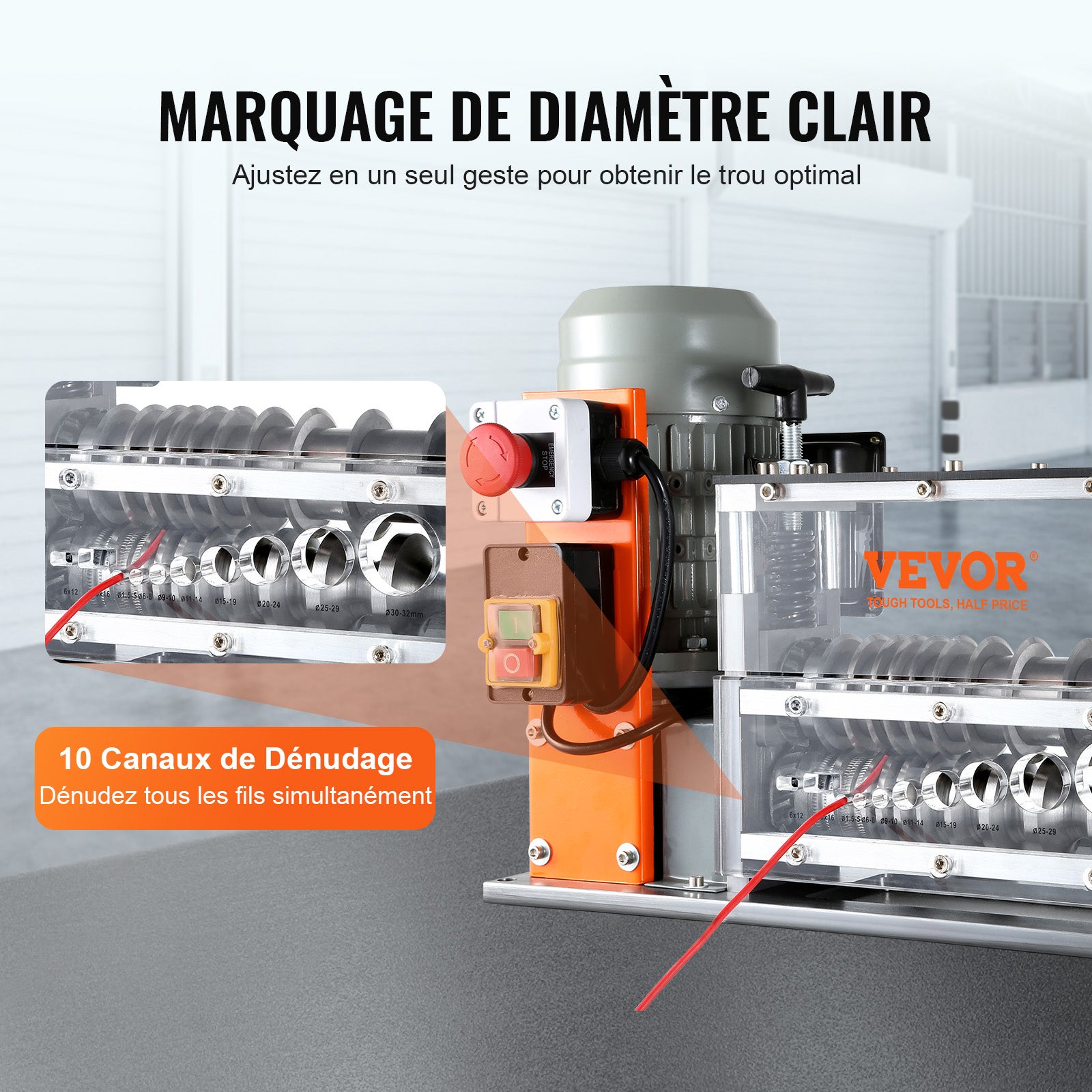 Machine à Dénuder VEVOR Électrique 750 W, 1,5–32 mm, 30 m/min, 10 Canaux Réglables pour Câbles Cuivre et Aluminium, Recyclage Rapide et Précis - 5