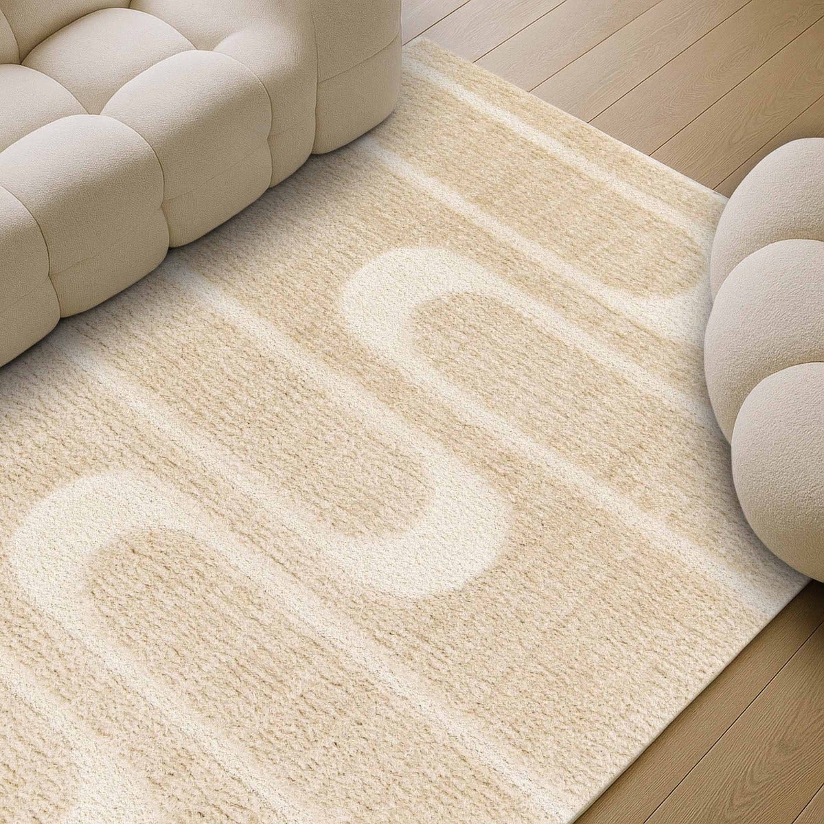 Tappeto shaggy morbido a rilievo geometrico beige 160x230 - 9