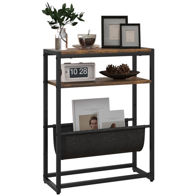 Table d'appoint bout de canapé avec étagère et porte-revues structure en acier design industriel - 43l x 18P x 56H cm