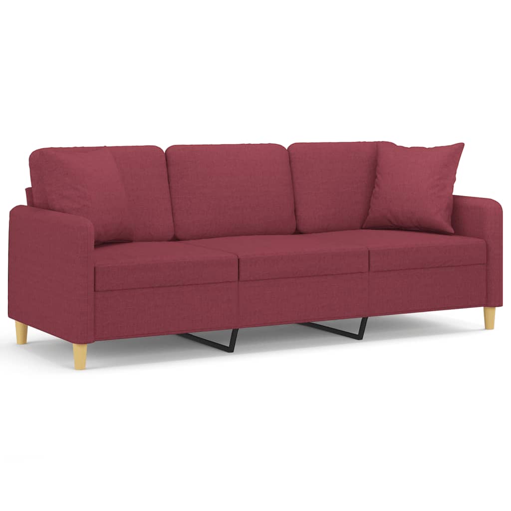 Sofá de 3 plazas | sofá de salón | sofá de descanso con cojines tela rojo tinto 180 cm cfw46667