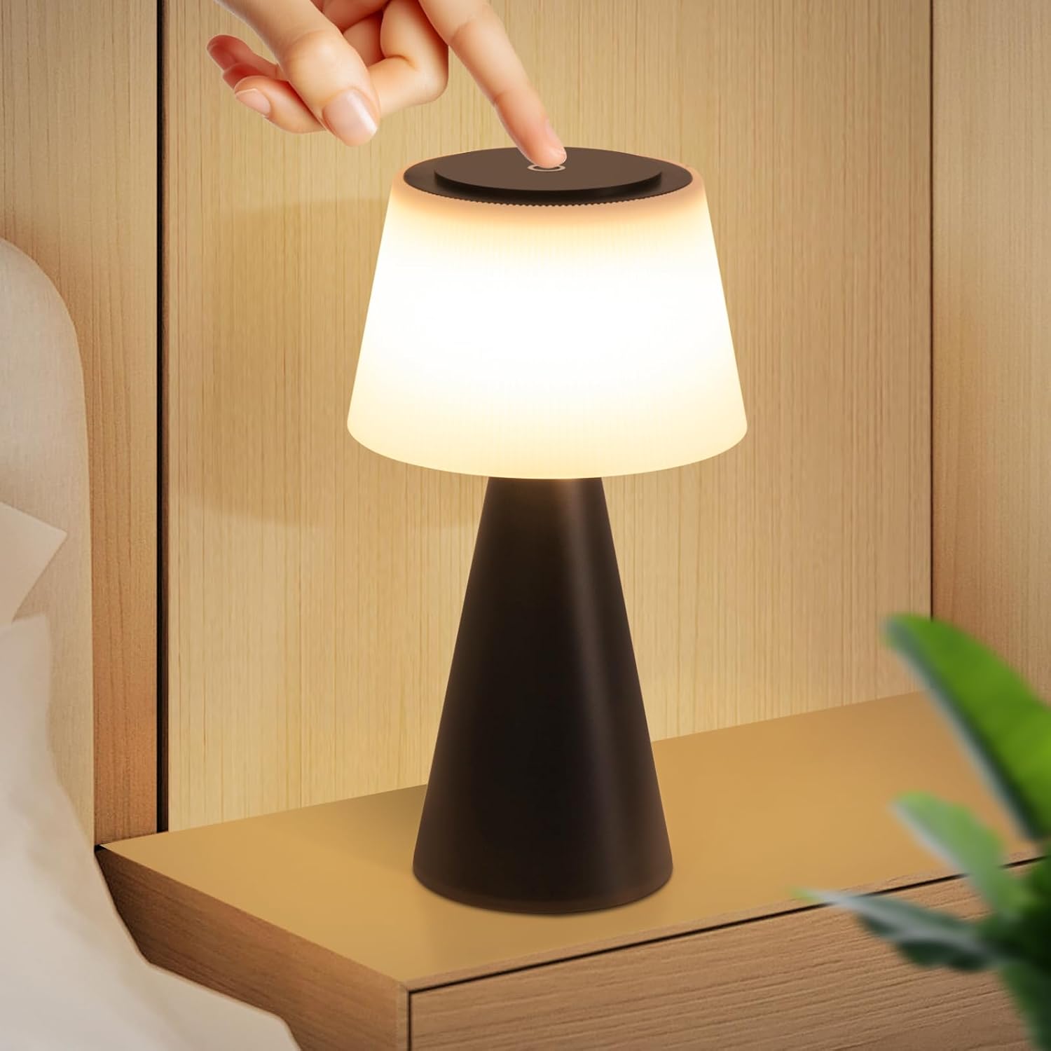 ZMH Lampka nocna LED 4W czarny bezprzewodowa 3600mAh ściemnialna nowoczesna lampa stołowa do salonu odpowiednia do sypialni