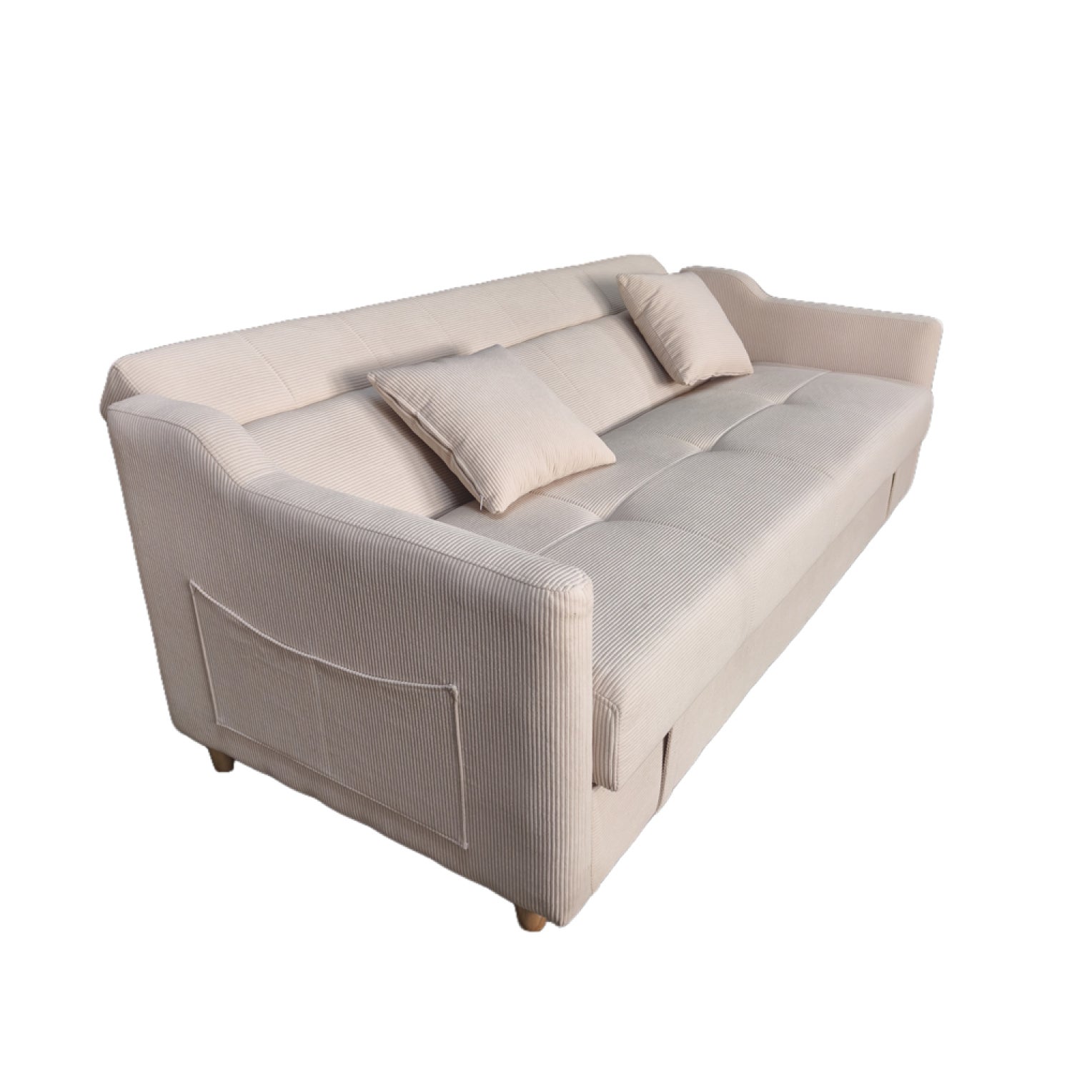Canapé convertible avec coffre en velours cotelé beige 3 places ADARE - 2