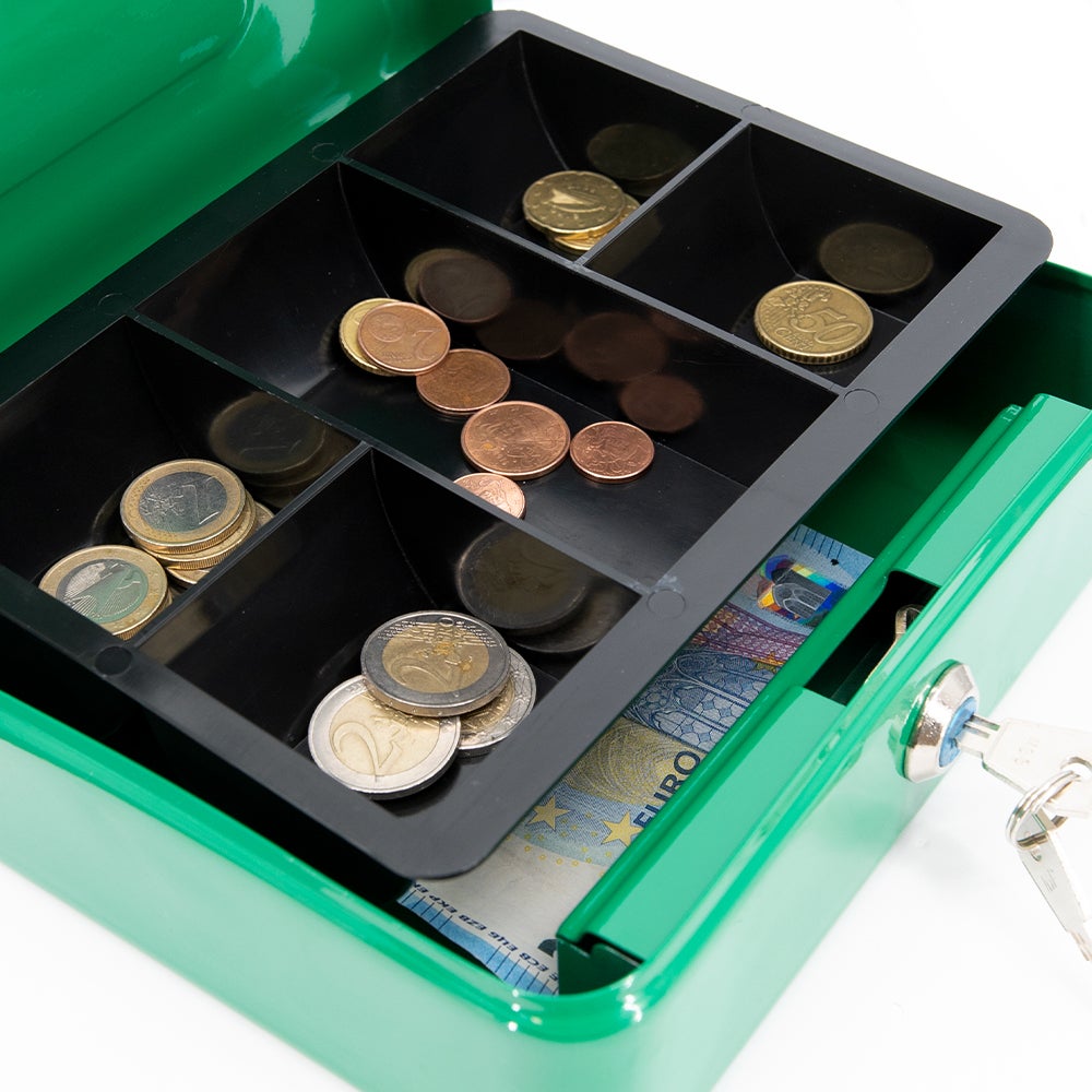 Caisse à Monnaie Verrouillable En Acier – Avec 2 Clés Et Insert à Pièces Amovible – Rouge – 24x18x9 Cm - 6
