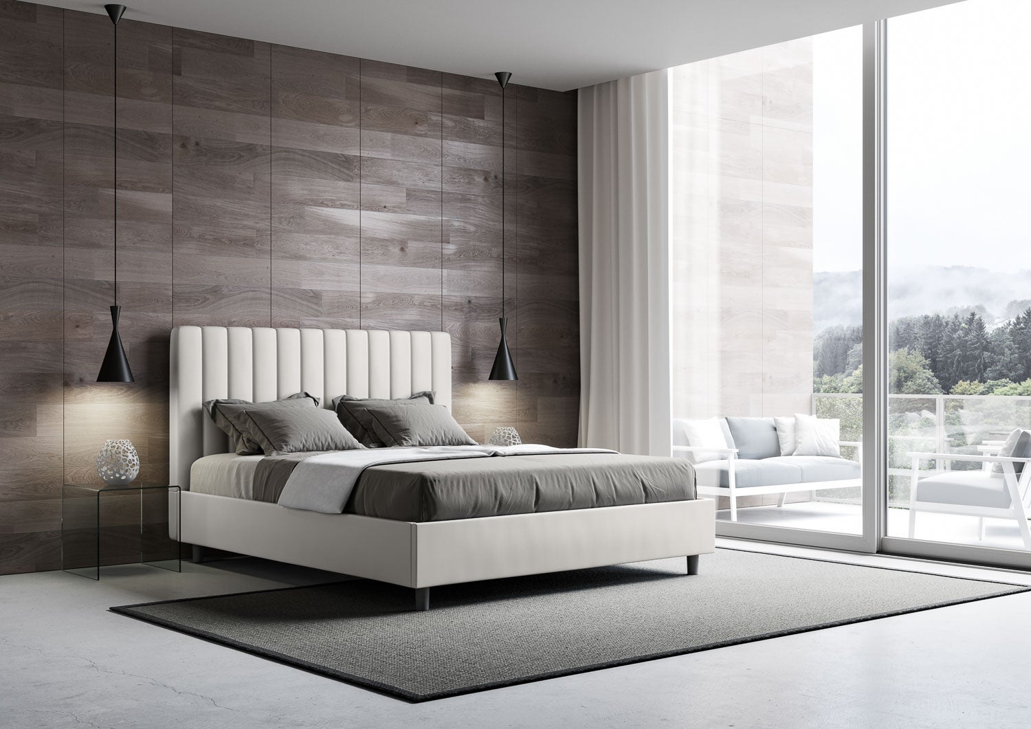 Cama sin somier acolchada 160x190 cuero sintético blanco Agueda - 4