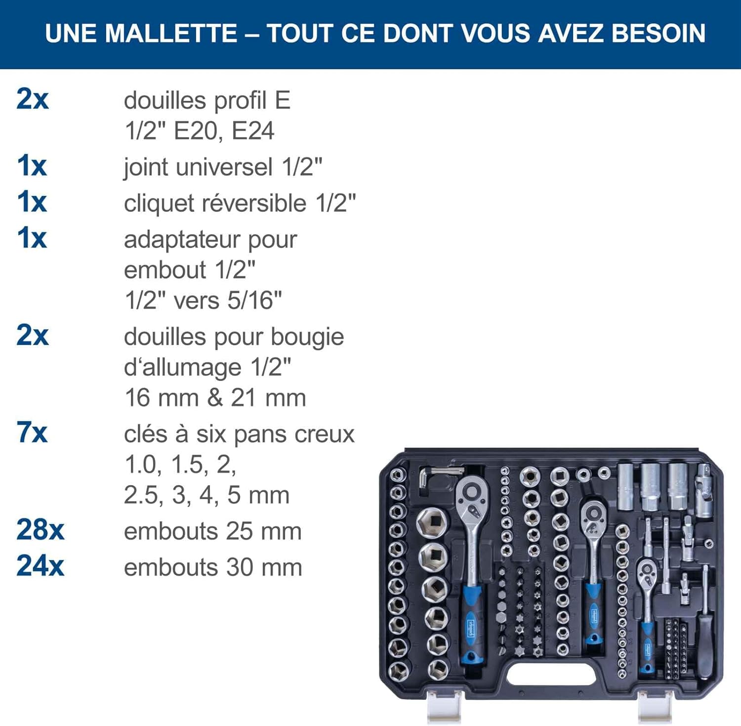 Scheppach Mallette à outils TB180 - 180 pièces - Avec différents jeux de douilles, embouts - Outillage mécanique & Jeu d'outil pour la maison - 4