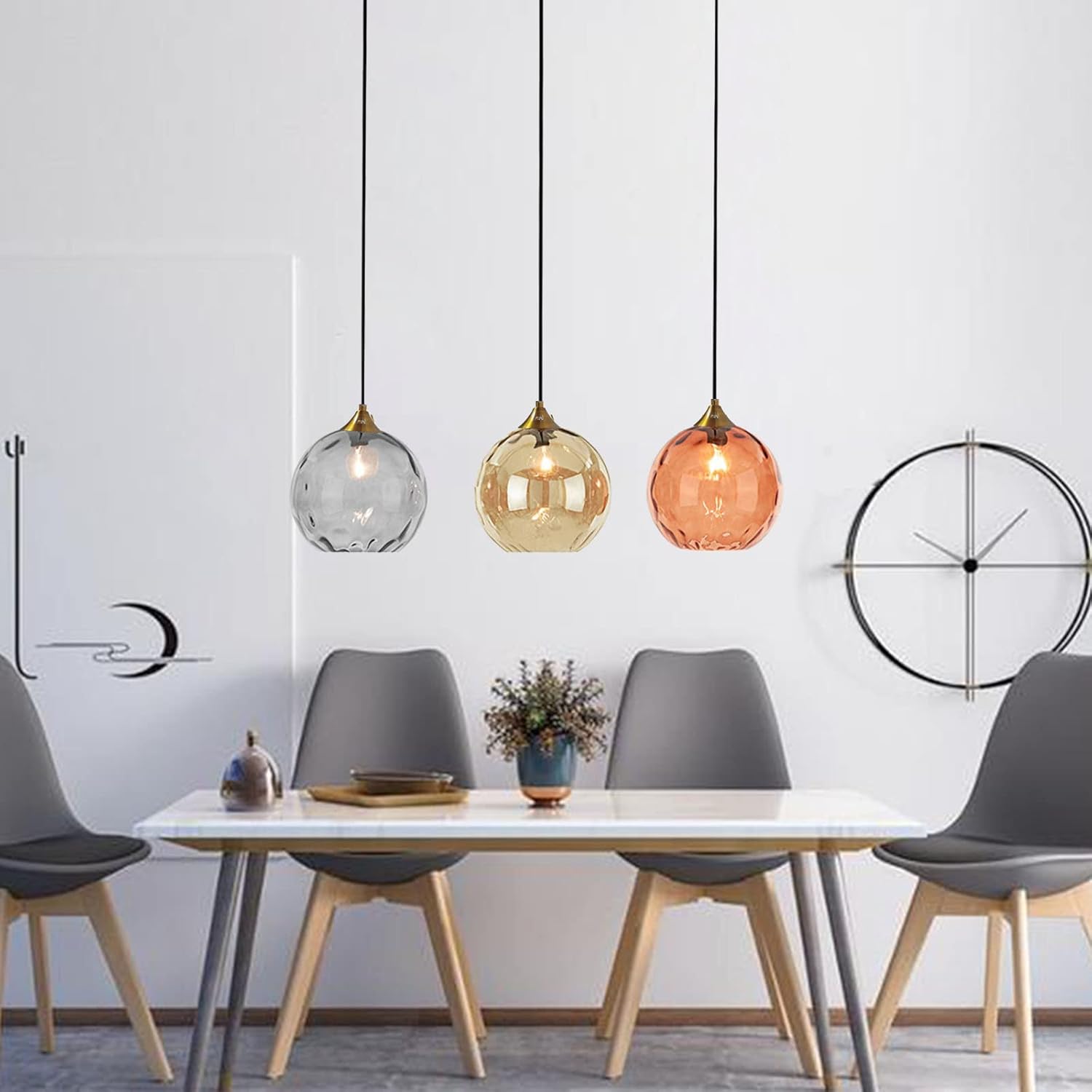 Lustre boule de verre de 20 cm, base en bronze doré avec boule de verre, idéal pour îlot de cuisine ou salle à manger (ambre) - 3