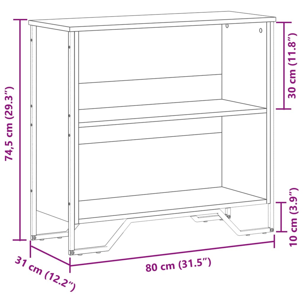 Bibliothèque noir 80x31x74,5 cm bois d ingénierie - 9