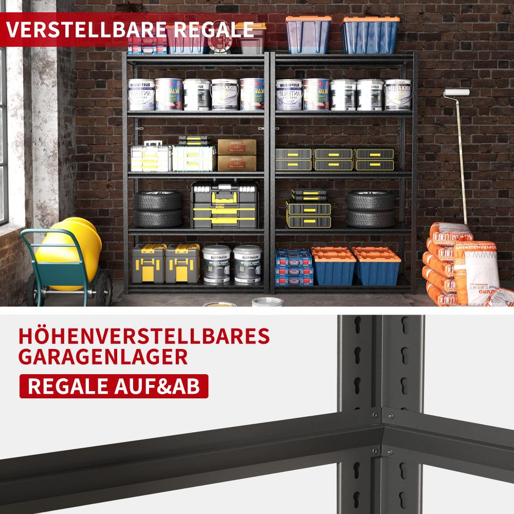 Étagère lourde H198cm – Étagère en métal 650kg de capacité, réglable en hauteur pour garage, atelier et cave, noire - 4