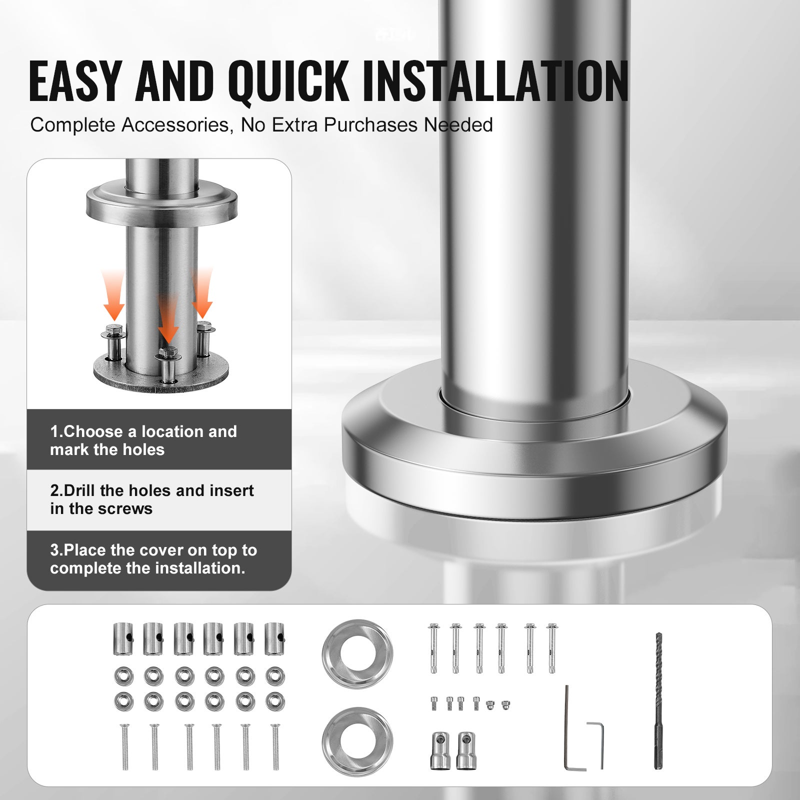 Rampes extérieures SucceBuy 59in,3 barres transversales,design double colonne,rampes inox avec kit d'installation. - 6