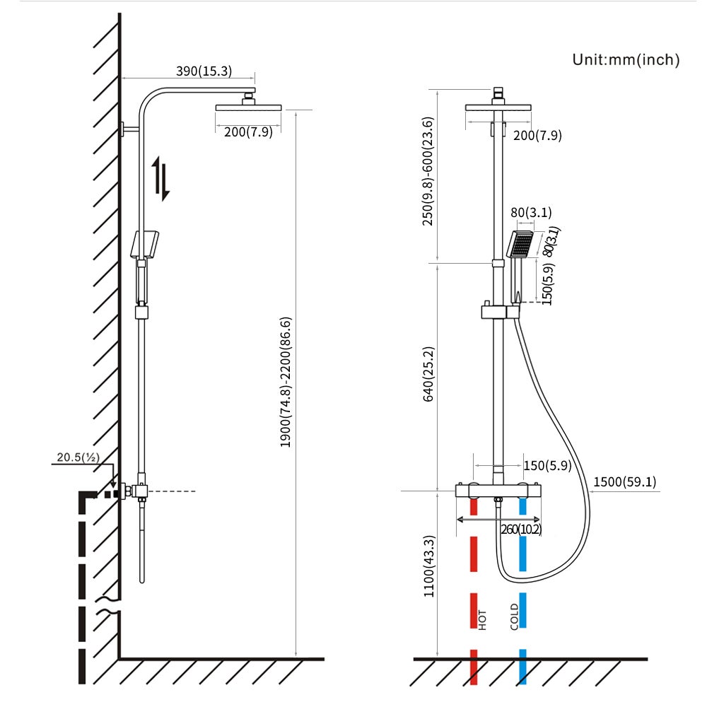Système de Douche Carré Colonne de Douche avec Mitigeur Colonne de Douche Thermostatique Système de Douche Corps en Laiton - 4