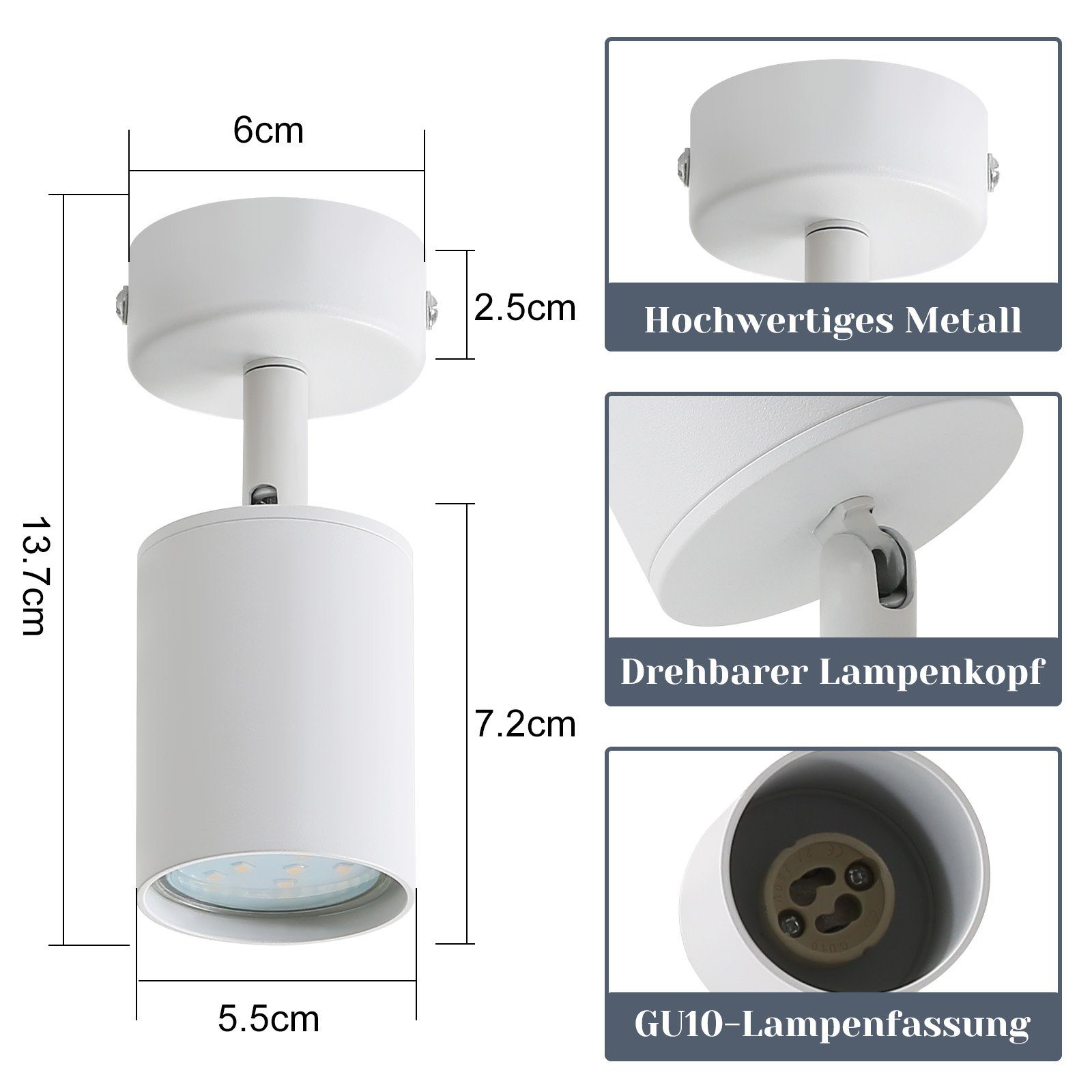 ZMH Spot GU10 rotatif à 330° orientable Spot moderne de couloir Spot mural industriel adapté au salon à la chambre à coucher et à la cuisine - 2