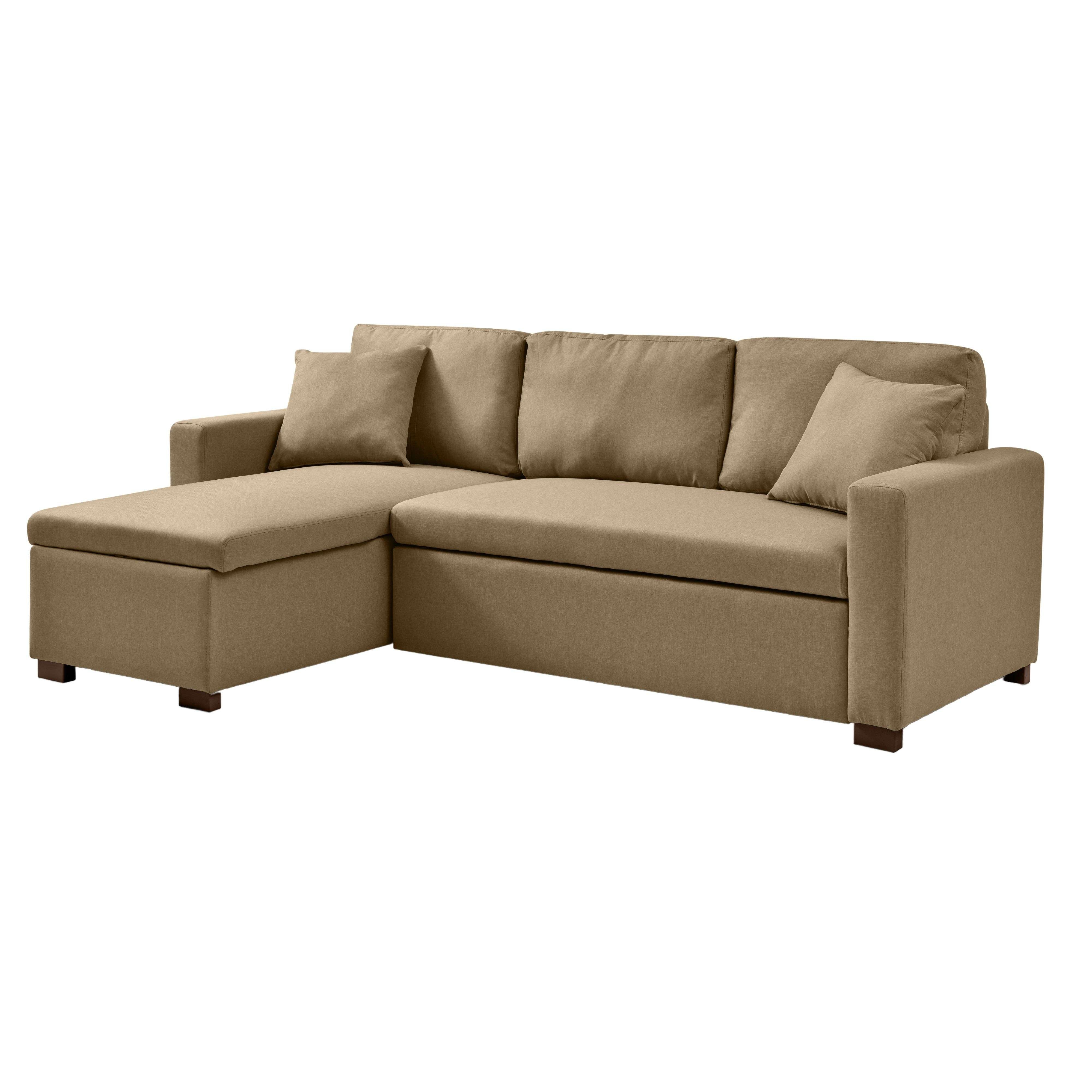 Sofá chaise longue cama reck estilo moderno en color marrón con arcón reversible y cama 120x196 cm 225x90x114 cm.