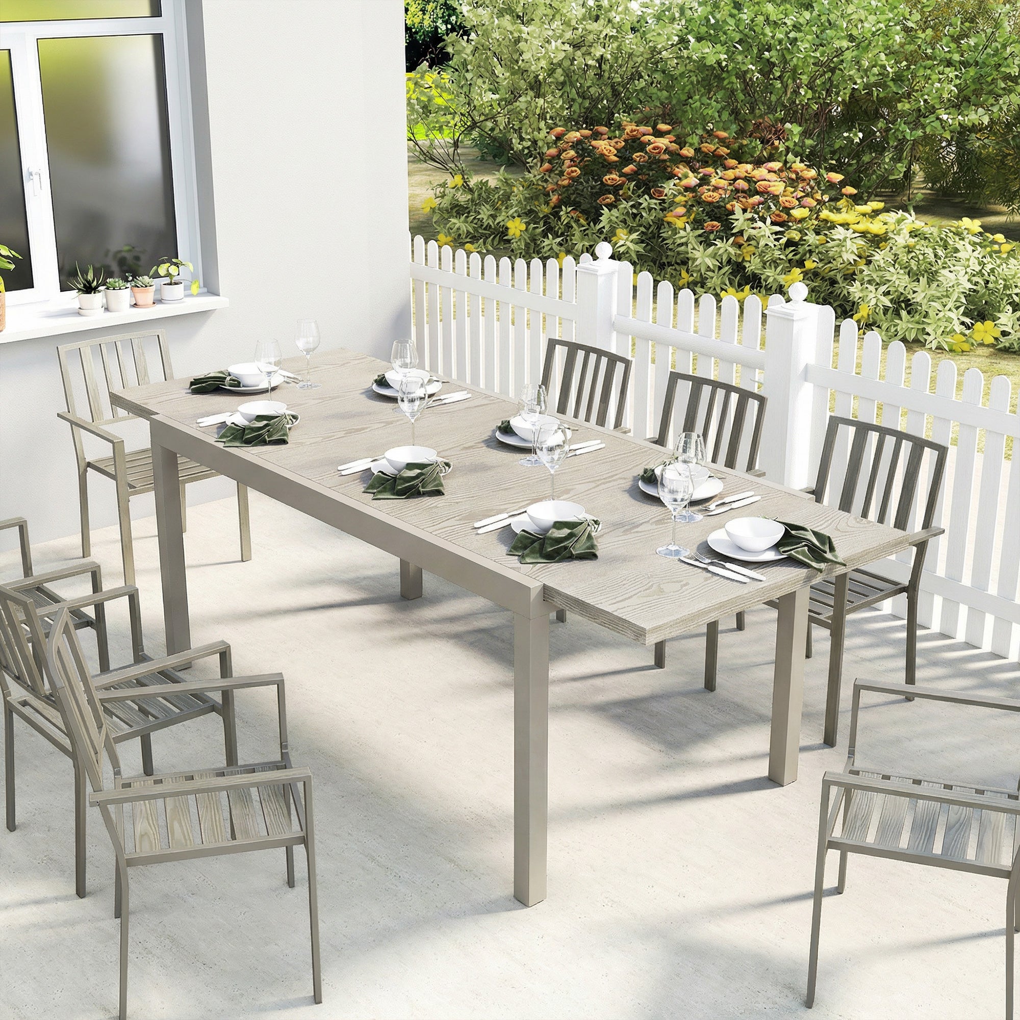 Table de jardin extensible pour 8 à 10 personnes, en aluminium et acier, 154/214 x 85 x 75 cm, gris clair - 3
