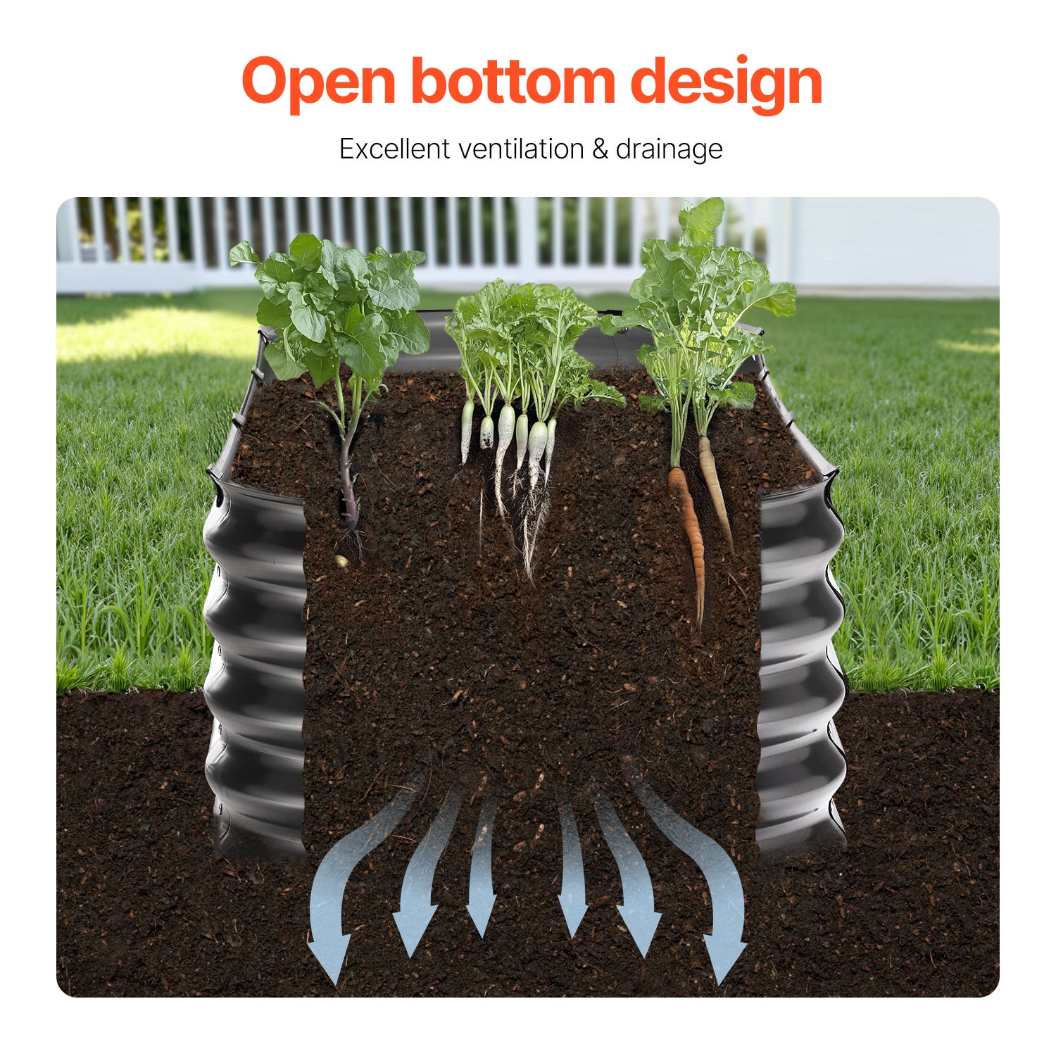 Jardinière surélevée en métal,SucceBuy 6,56 x 1,96 x 1,4 pi,jardinière d'extérieur galvanisée avec base ouverte,grand design ovale pour légumes - 7