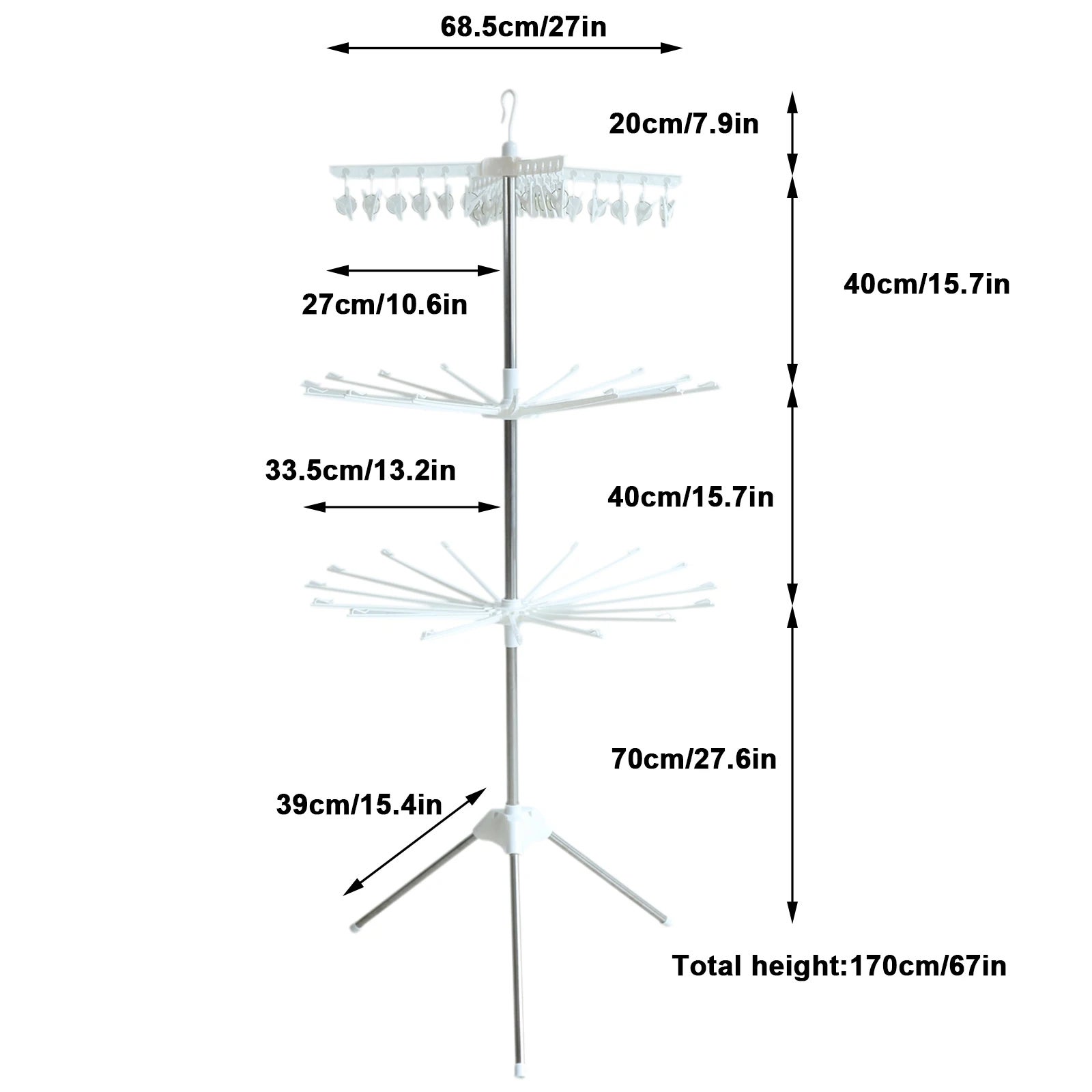 Etendoir linge interieur Étendoir à linge intérieur trépied en acier inoxydable,support pliable avec socle,3 niveaux etendoir linge interieur - 9