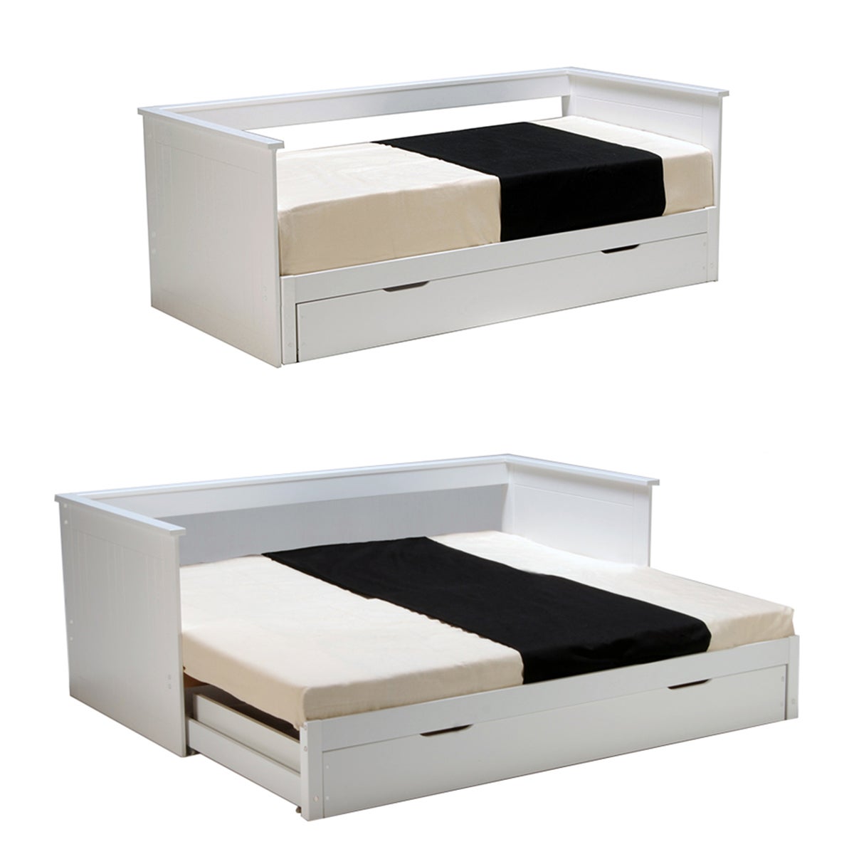 Lit banquette extensible 80x200 tiroir et sommiers inclus Alice Blanc - 3