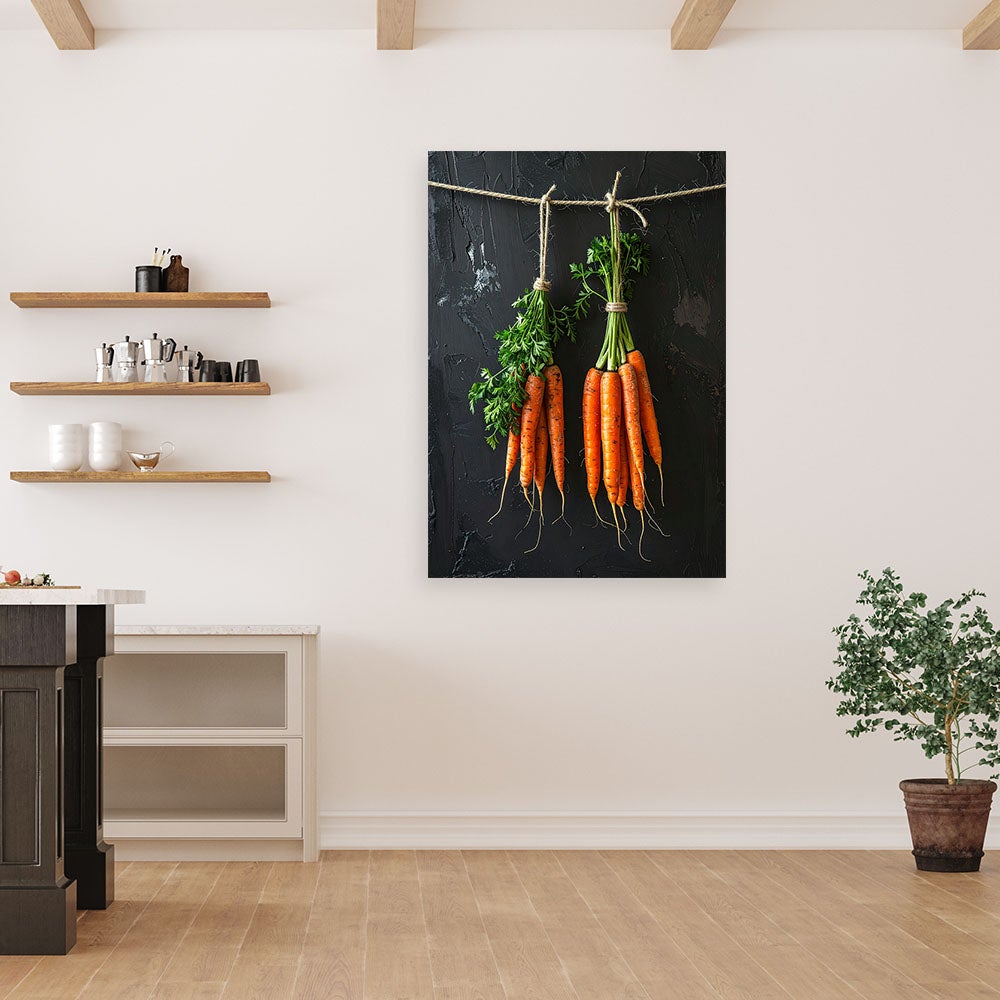 Obraz do kuchni restauracji baru jadalni, Wiszące marchewki warzywa 40x60 - 2