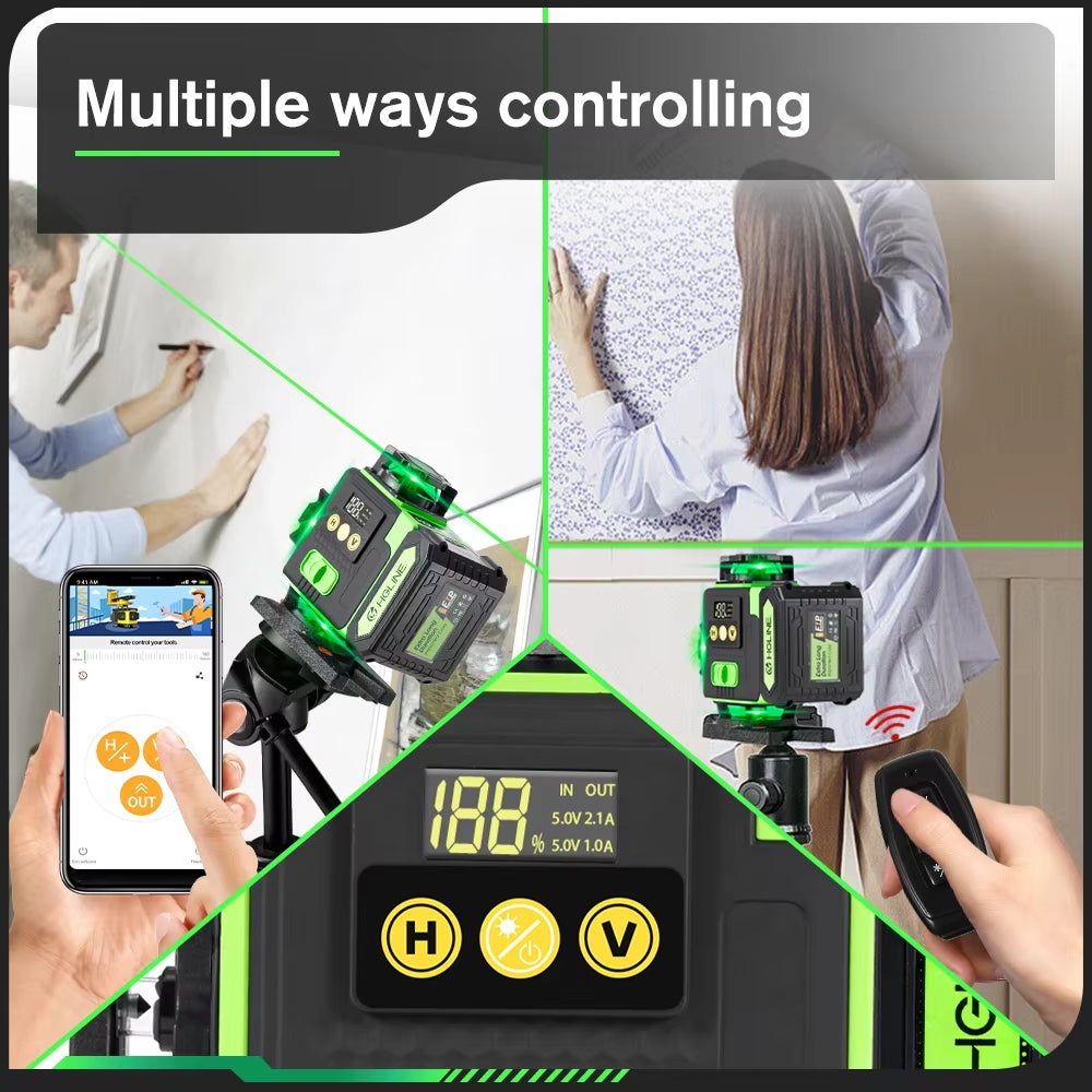 Livella laser 4D a 16 linee con treppiede, telecomando basato su app, ricaricabile, autolivellante, livellamento della linea verde a 360°, 6000 mAh - 7