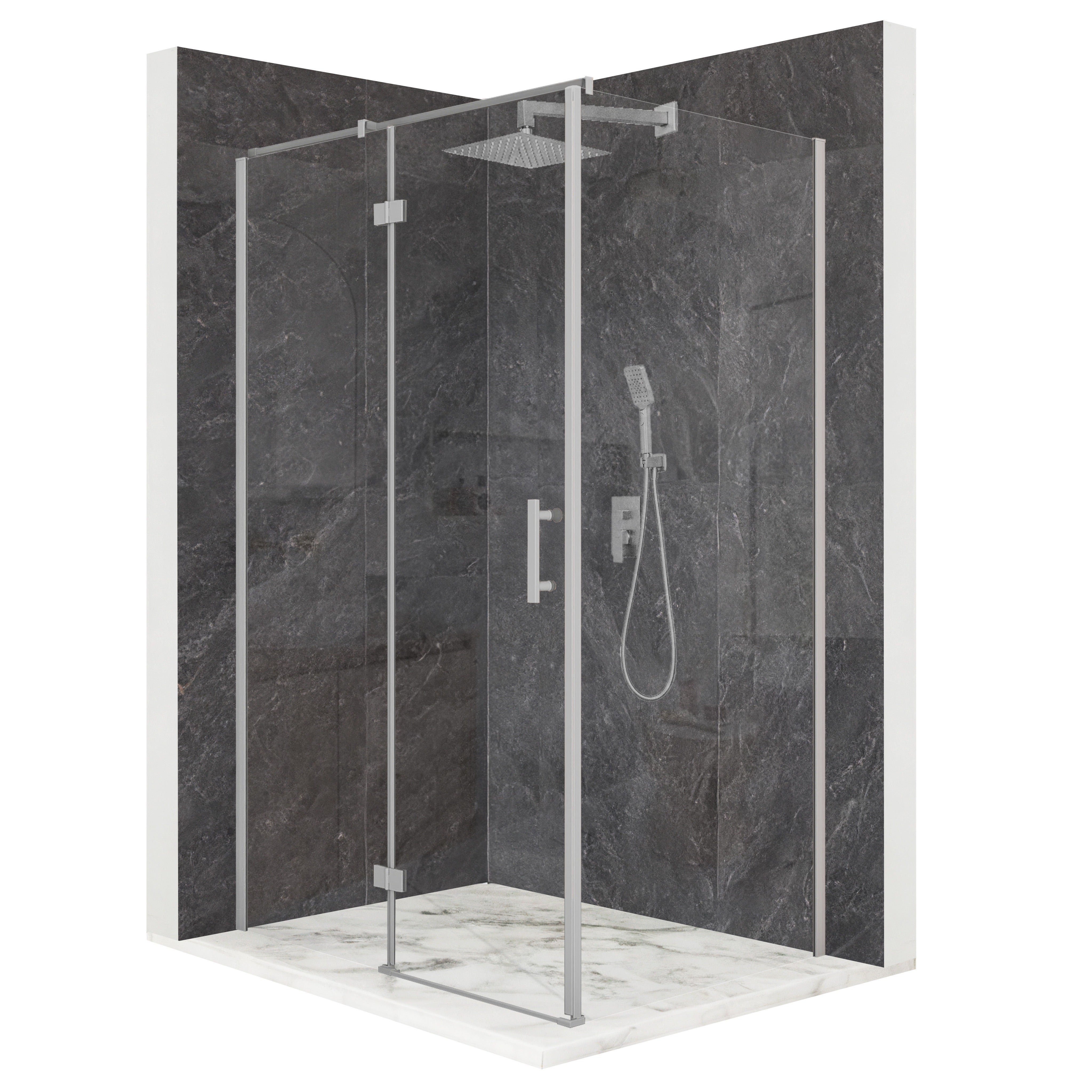 Kabina prysznicowa prostokątna drzwi uchylne srebrna 120x100cm szkło 6mm + powłoka